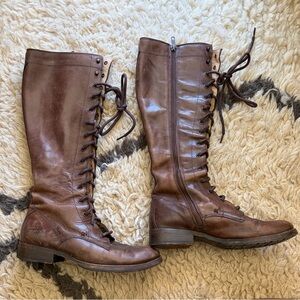 Melissa Tall Frye Brown Leather Lace-Up Knee Boots